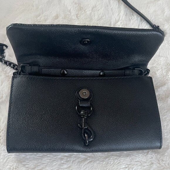 Rebecca Minkoff Edie Black Leather Wallet on a Chain Crossbody Bag - Picture 13 of 16